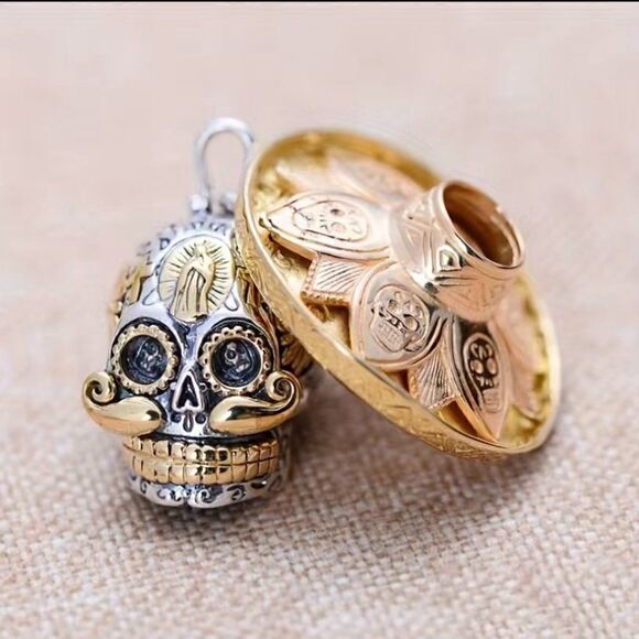 Day of the Dead Sugar Skull Sombrero Necklace / Pendant #734 - Picture 8 of 12